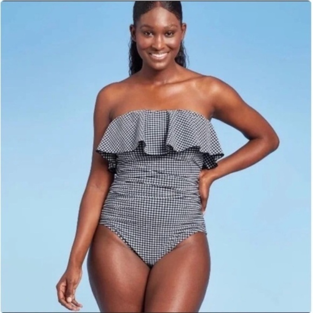 Kona Sol Women’s Bandeau Ruffle One-Piece Swimsuit, Size S, NWT